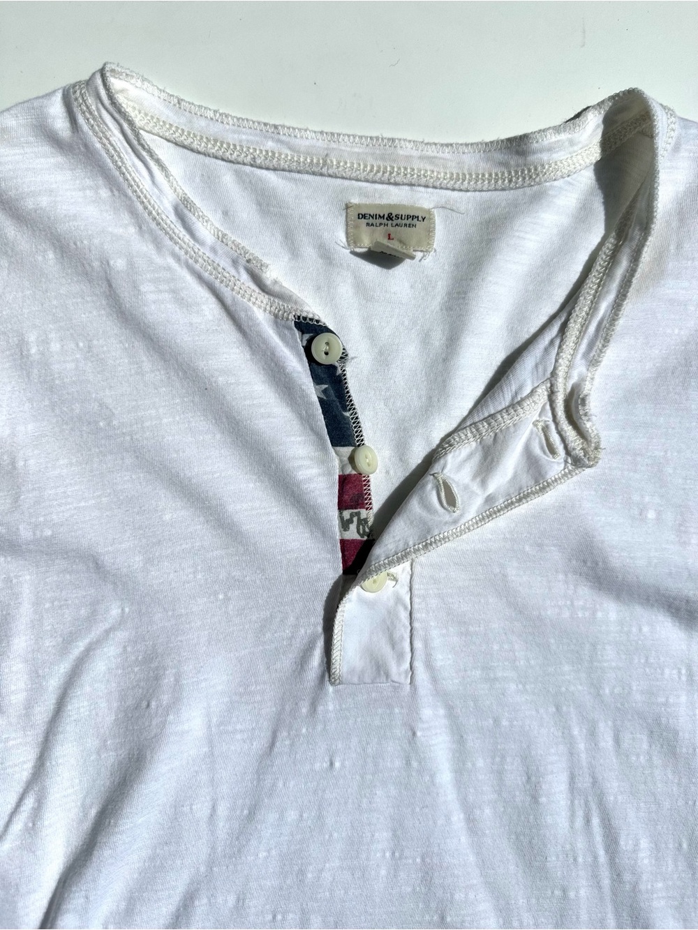 Denim & Supply Ralph Lauren American Flag Men's White Long-Sleeve Henley Shirt L